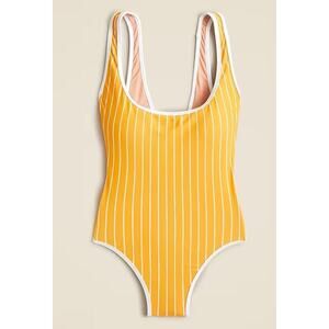 J Crew Scoopneck one-piece swimsuit in Stripe Sunflower Yellow Womens Sz 18 NWT